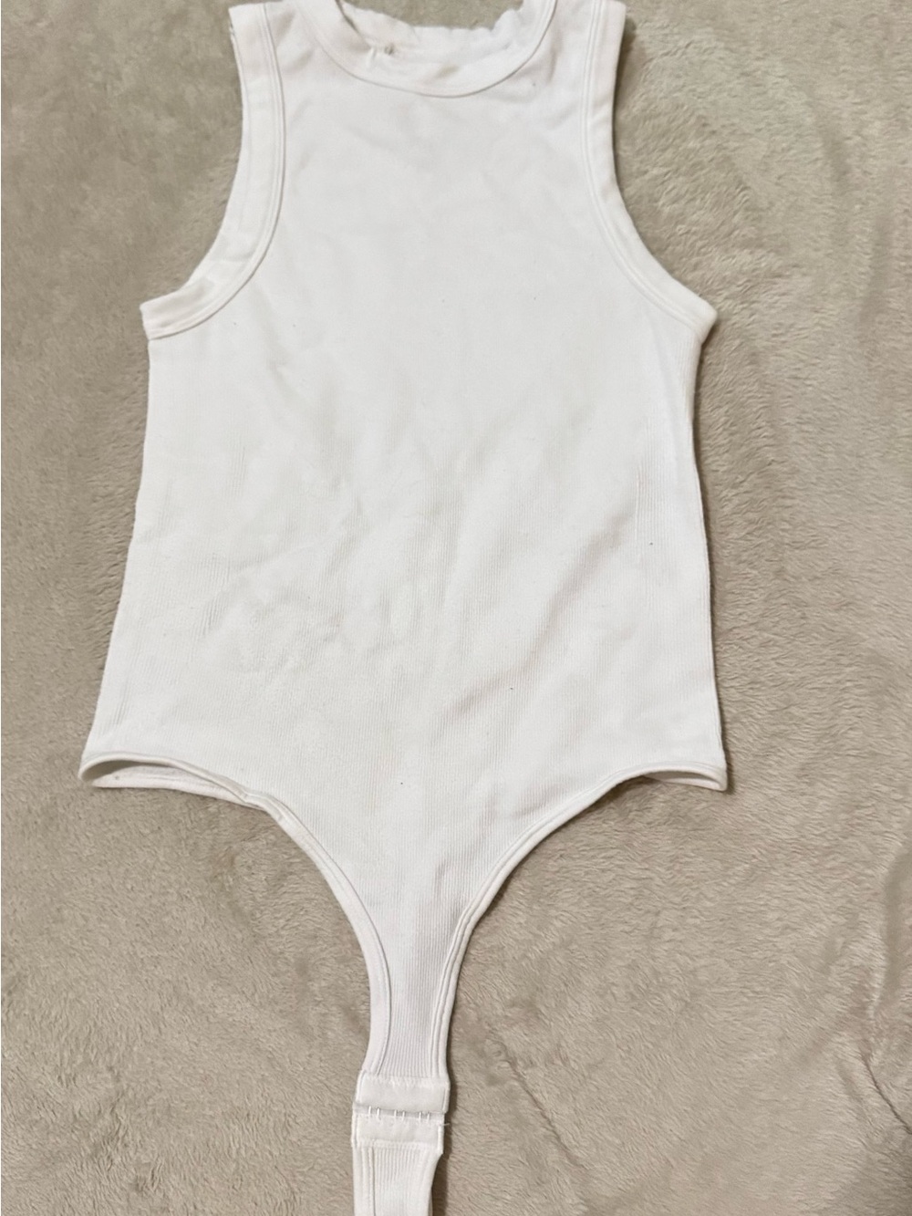Women's White Ribbed Sleeveless Bodysuit